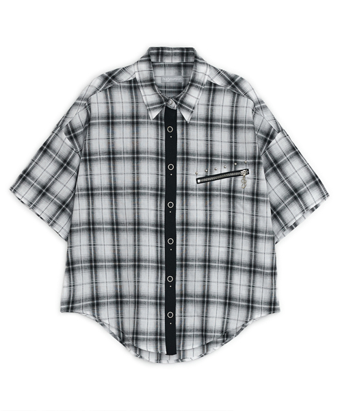 허그유어스킨() 스터드 체크 셔츠 (화이트) 상품 이미지