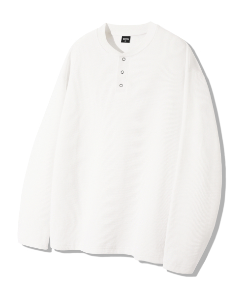 Вафельный лонгслив с кнопками Henley [White]