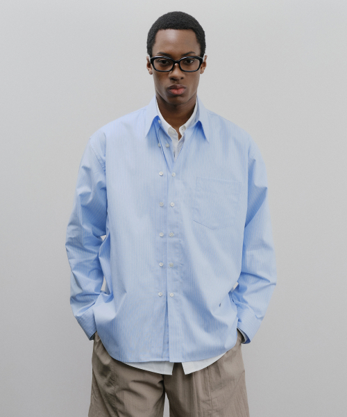 DOUBLE BUTTON WIDE SHIRTS Blue