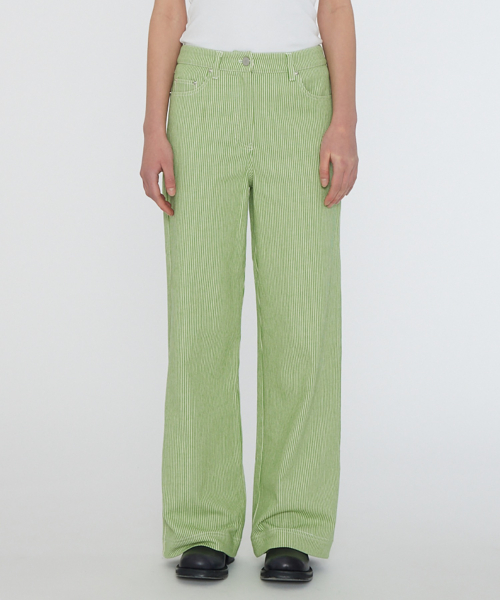 (W) полоски канвас брюки зелёный STRIPED CANVAS PANTS FOREST GREEN COMB