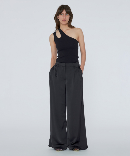 (W) широкие складка брюки чёрный WIDE PLEAT PANTS BLACK
