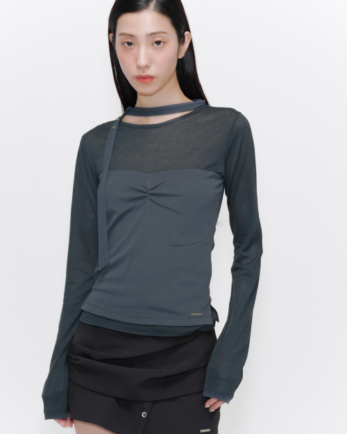 韓国人気★Miseki SEOUL★Sheer layered scarf long sleeves 黒 MUSINSA | MISEKI SEOUL Sheer layered scarf long sleeves BLACK
