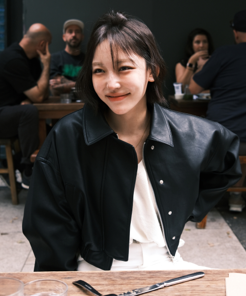 Classic Crop Leather Blouson Jacket_Black