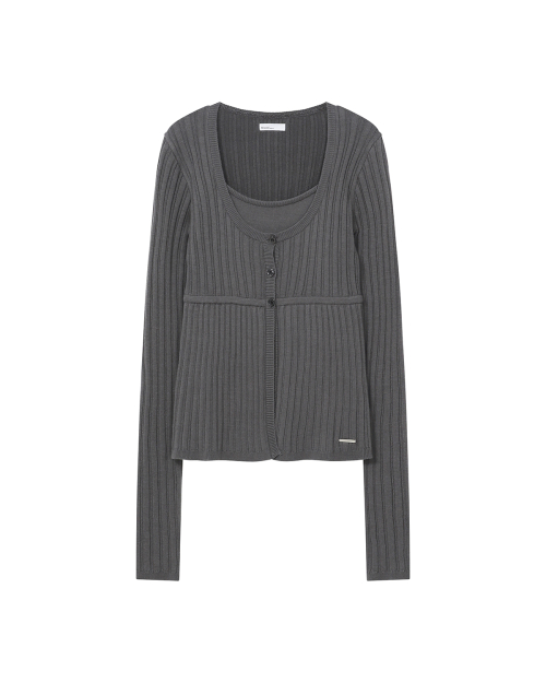 Ribbed layered cardigan knit CHARCOAL