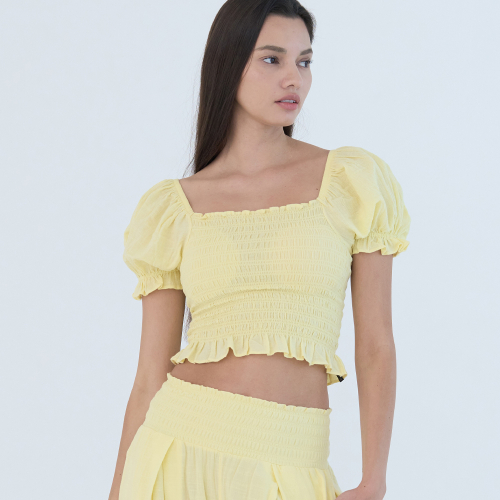 OZTS1182 хлопково-газовый топ с коротким рукавом — Cream Yellow
