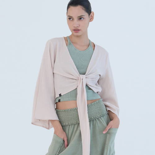 Кардиган OZTJ3033 из хлопкового муслина с рукавами-тюльпанами Light Beige