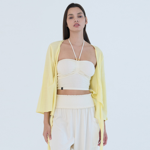 OZTJ3033 кардиган из хлопкового марлевого тюля - Cream Yellow