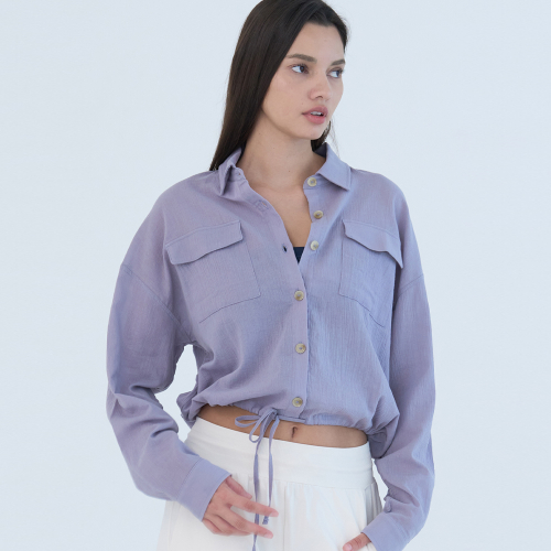 Летняя марлевая кроп-рубашка OZTJ3035 - Purple Grey