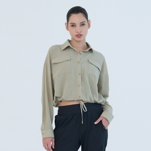 Летняя кроп-рубашка из марлевки OZTJ3035 (light khaki)
