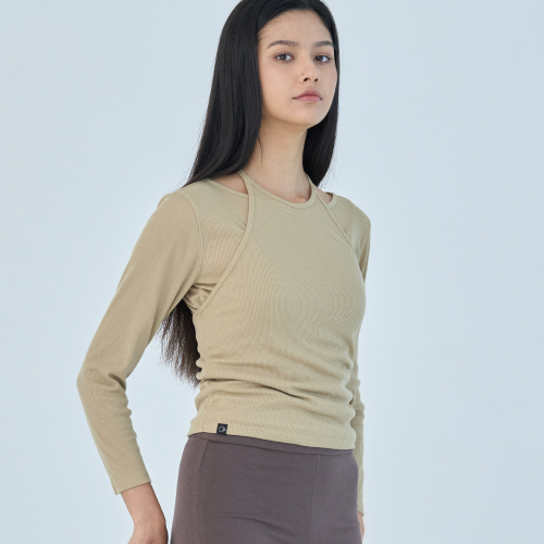 Прозрачный топ-халтер OZTS1180 в рубчик - Olive Yellow