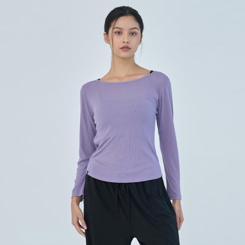 OZTS1186 лонгслив в рубчик си-тру - Lavender Grey