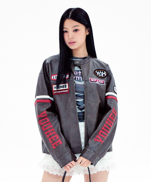 WAPPEN DETAIL BIKER JACKET BROWN