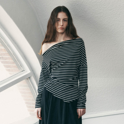 PM_Stripe off-the-shoulder top_BLACK