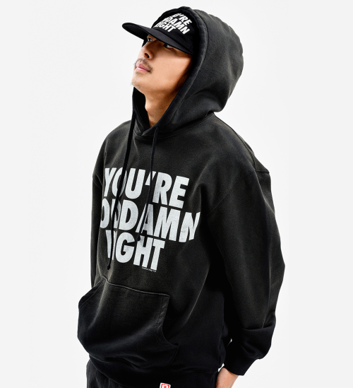 YOURE GODDAMN RIGHT FADE WASHING HOODIE BLACK