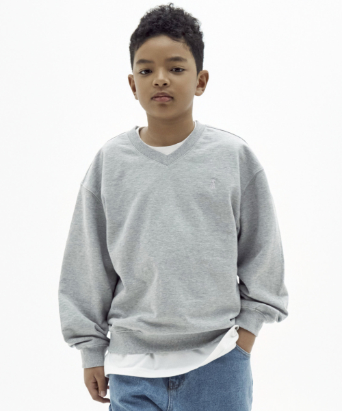 테이크이지 키즈() 스몰라쿠 브이넥 오버맨투맨 (멜란지그레이) 상품 이미지