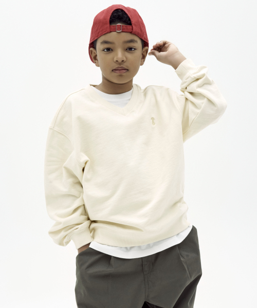 테이크이지 키즈() 스몰라쿠 브이넥 오버맨투맨 (크림) 상품 이미지