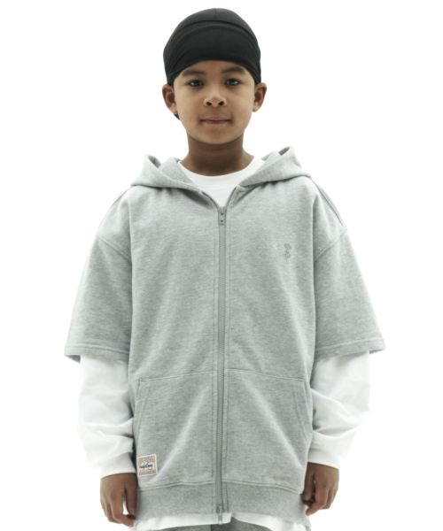 테이크이지 키즈() 자이언트핏 하프소매 후드집업 (멜란지그레이) 상품 이미지