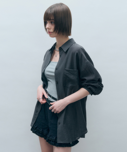 Свободная прозрачная рубашка из тенселя Charcoal MDSH019CHARCOAL