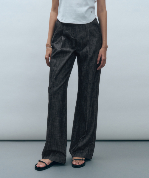 Широкие джинсы в складку под лен MDPT025DENIMBLACK Black
