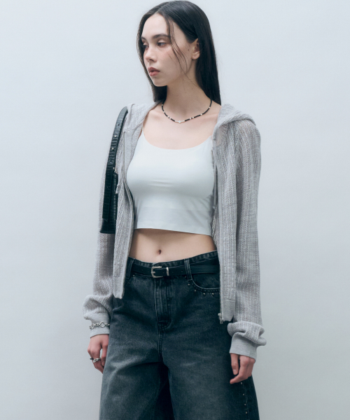 Вязаный крючком худи на молнии Light Grey MDCD040LGRAY