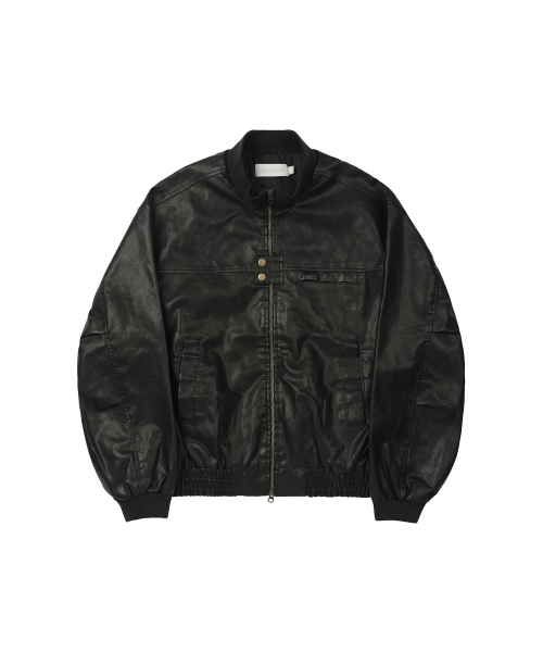 Washed Faux Leather Blouson [BLACK]_SEJK024BLACK
