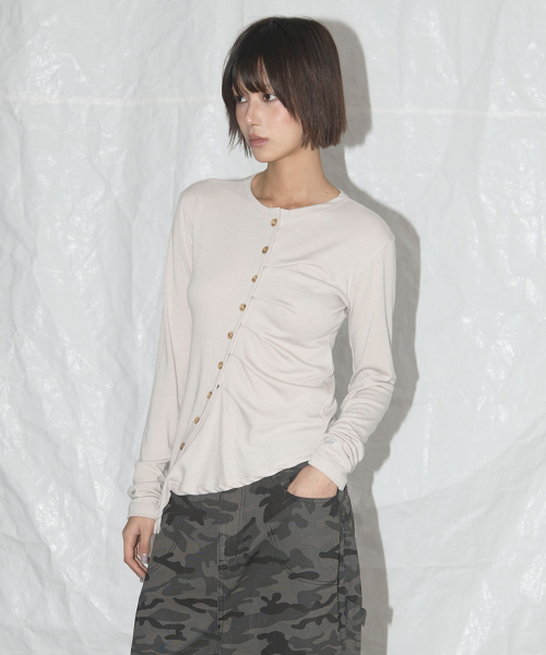 UNBALANCE SHIRRING CARDIGAN (BEIGE)_F25QB076