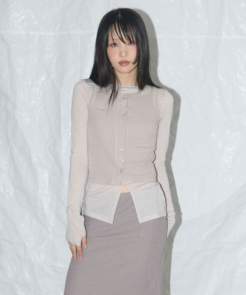3-WAY BUTTON LAYERED LONG SLEEVE (PINK BEIGE)_F25QB079