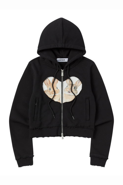 BABY RABBIT HOOD ZIP-UP BLACK