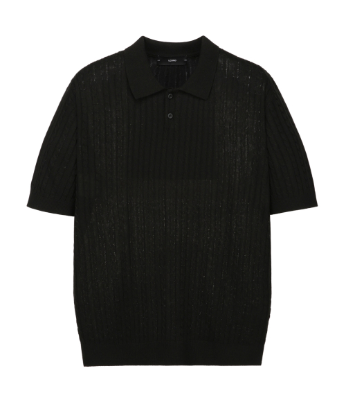 일꼬르소() 에센셜 케이블 카라 반팔 니트 블랙 IESW5E502BK 상품 이미지