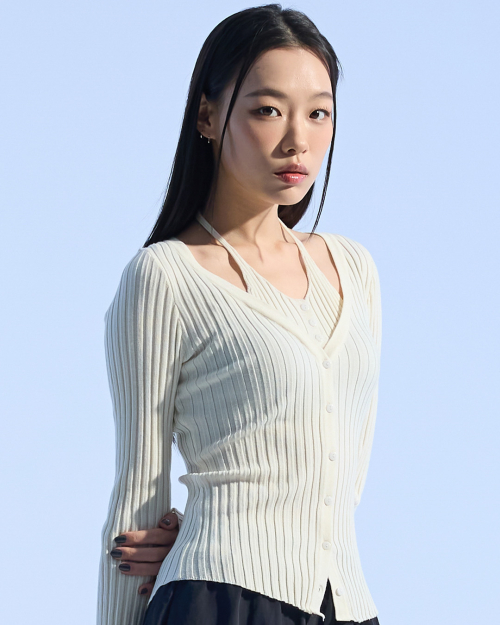 Rib Button-Up Cardigan (IVORY)