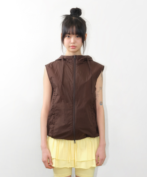 SHEER NYLON VEST JACKET BROWN