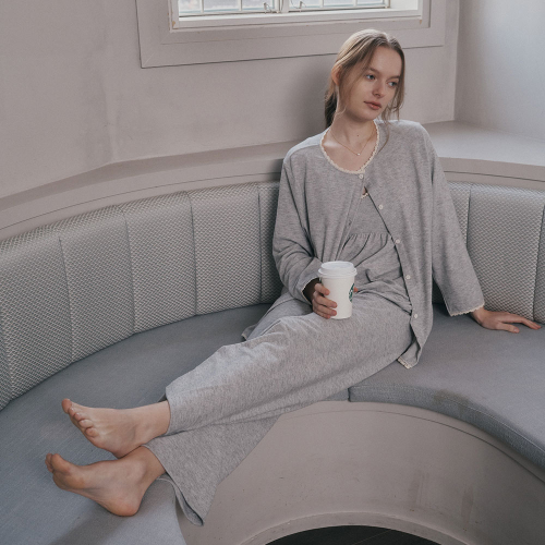 MJ_Solid color lace three piece pajamas_3color