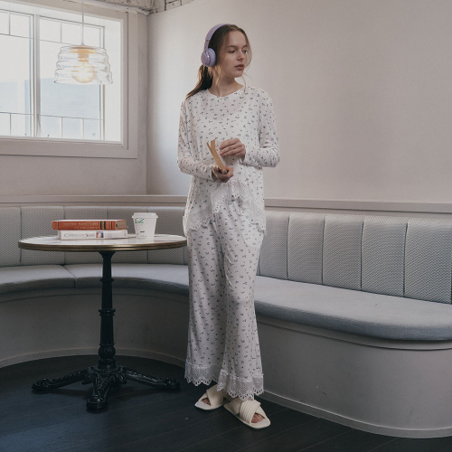 MJ_Flower lace two piece pajamas_WHITE
