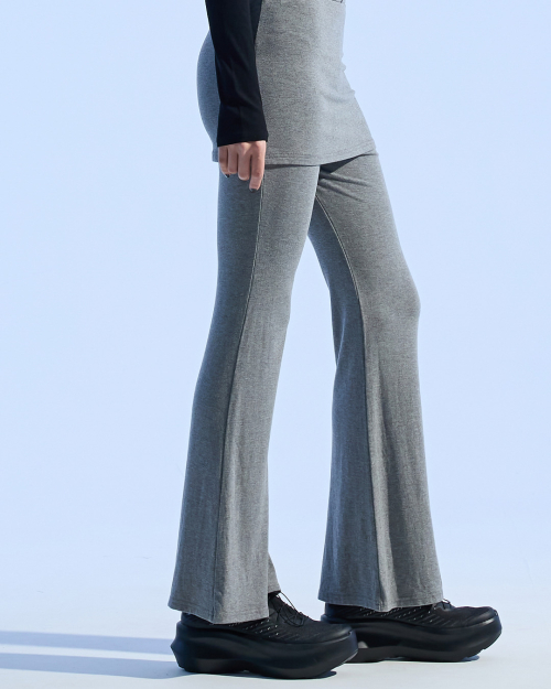 Skirt Overlay Flare Pants (GRAY)