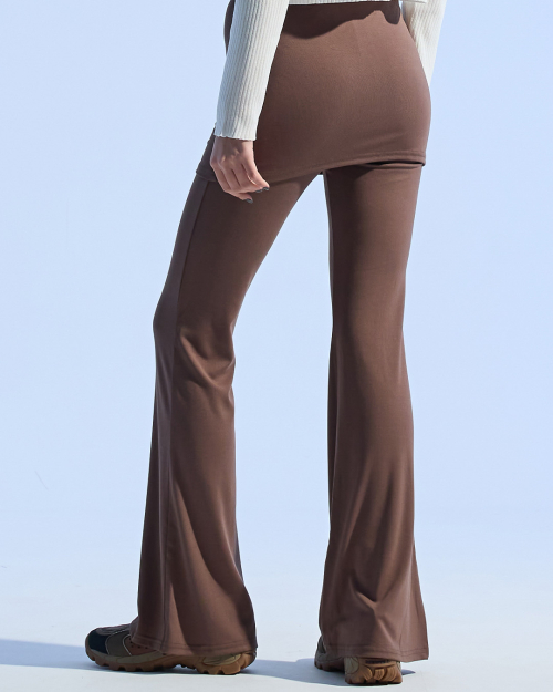 Skirt Overlay Flare Pants (BROWN)