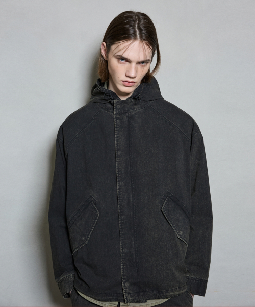 Короткая парка-худи Garment Dyeing Black