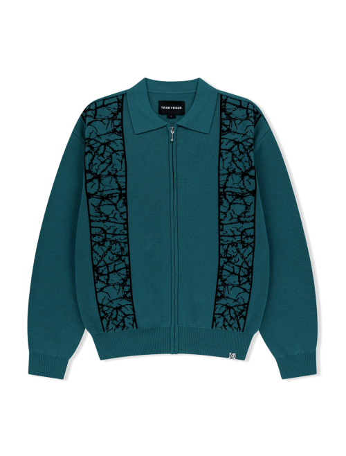 Knit Zip Up Polo Cardigan Teal