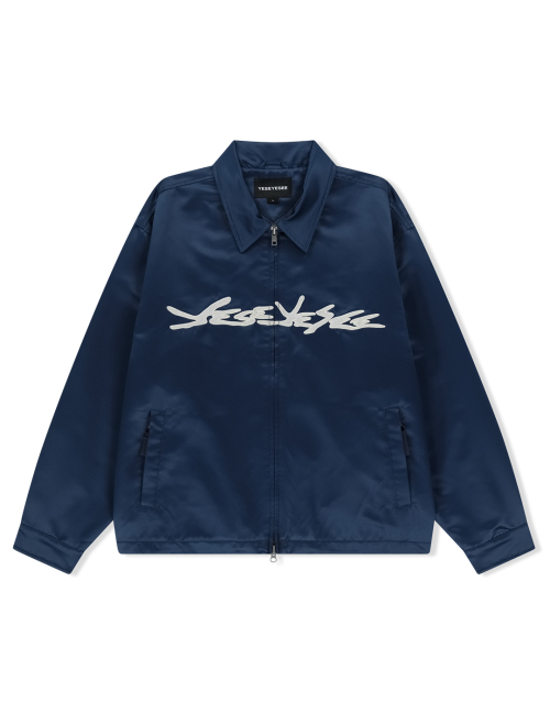 Chain Stitch Logo Coach Jacket Navy