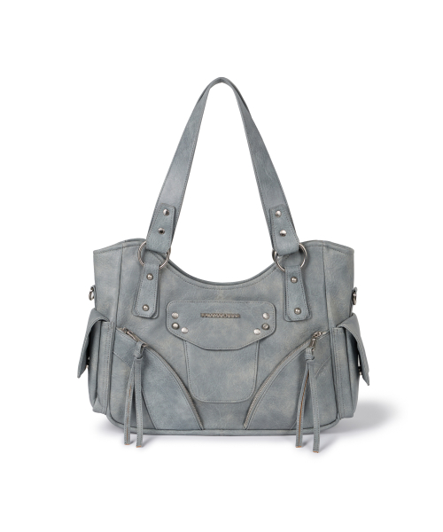 Studded Leather Shoulder Bag (Sky Blue)