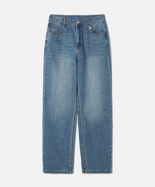 (WOMAN) Wide Straight Denim Pants (Mid Blue)