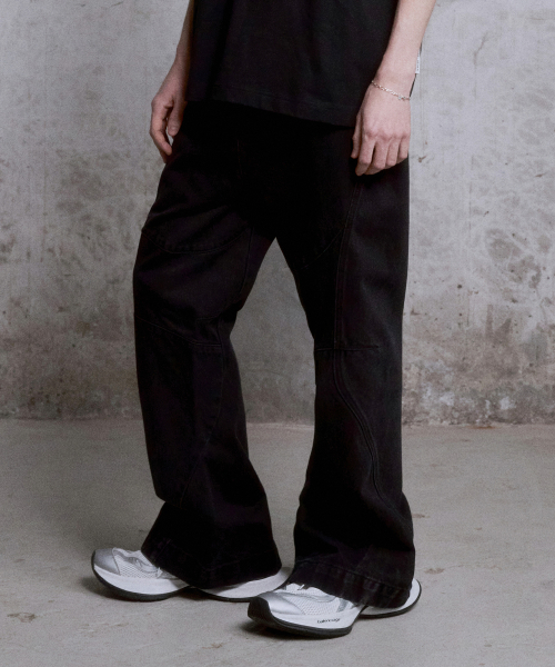 Biker Denim Pants (Washed Black)