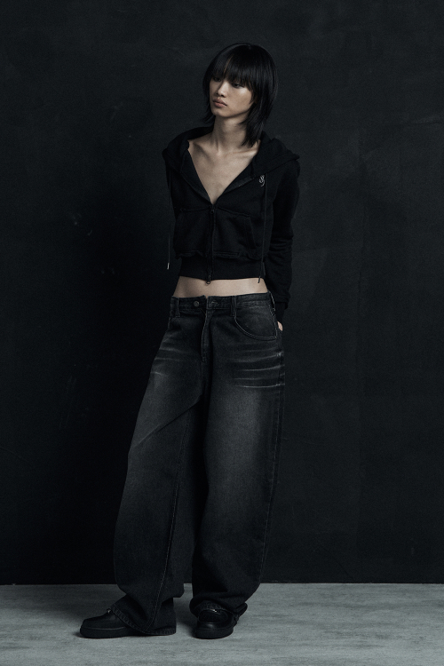 시너진(SYNERJYN) OVERSIZED CAT WASHING DENIM PANTS BLACK - 사이즈
