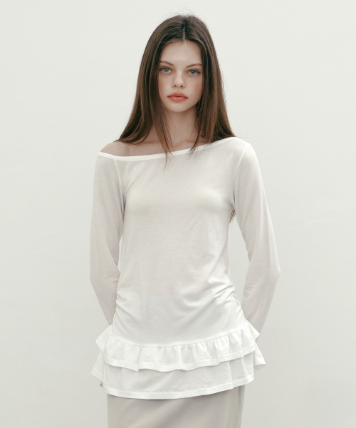 ONE SHOULDER FRILL T (WHITE)