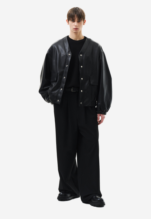 Кожаная куртка без воротника Black ZH2LT205BK