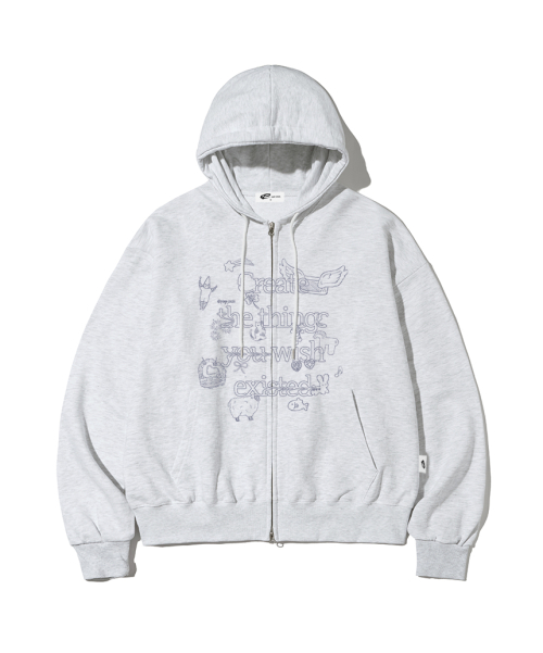 Худи на молнии с принтом Wish Things, White Melange