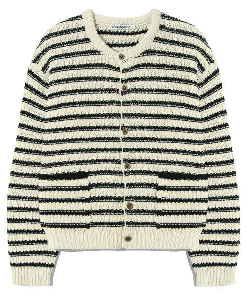 Кардиган в полоску с круглым вырезом Cream Beige