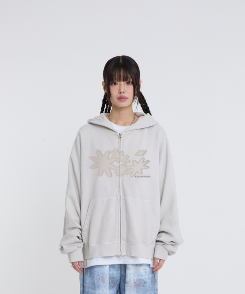 Пигментный худи Sand Beige с логотипом Flare Sun и двусторонней молнией