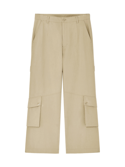 OUT POCKET COTTON CARGO PANTS FOR MEN IN DARK BEIGE