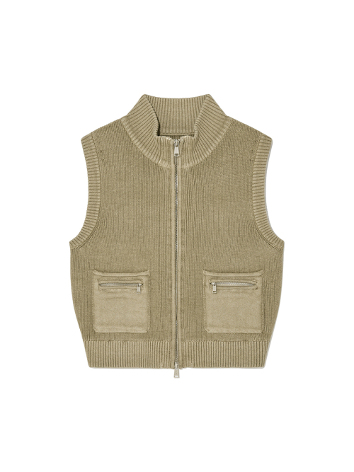 LOGO POINT WASHED KNIT VEST FOR WOMEN IN LIGHT KHAKI