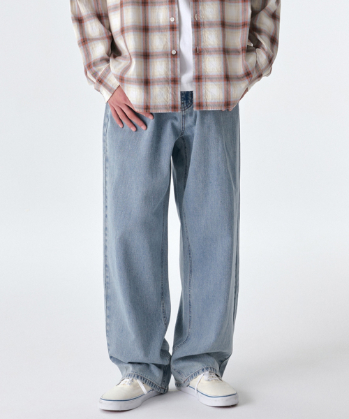 LINEN LIKE WIDE DENIM PANTS [SKY BLUE]